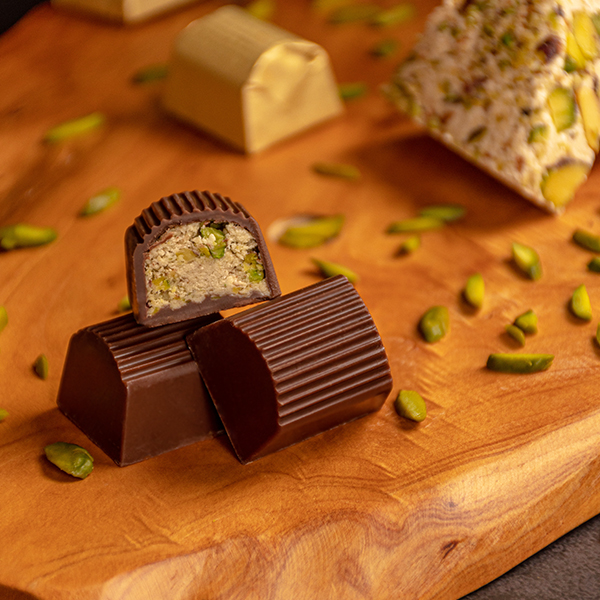 Milk Chocolate Covered Halawa and Crushed Pistachio