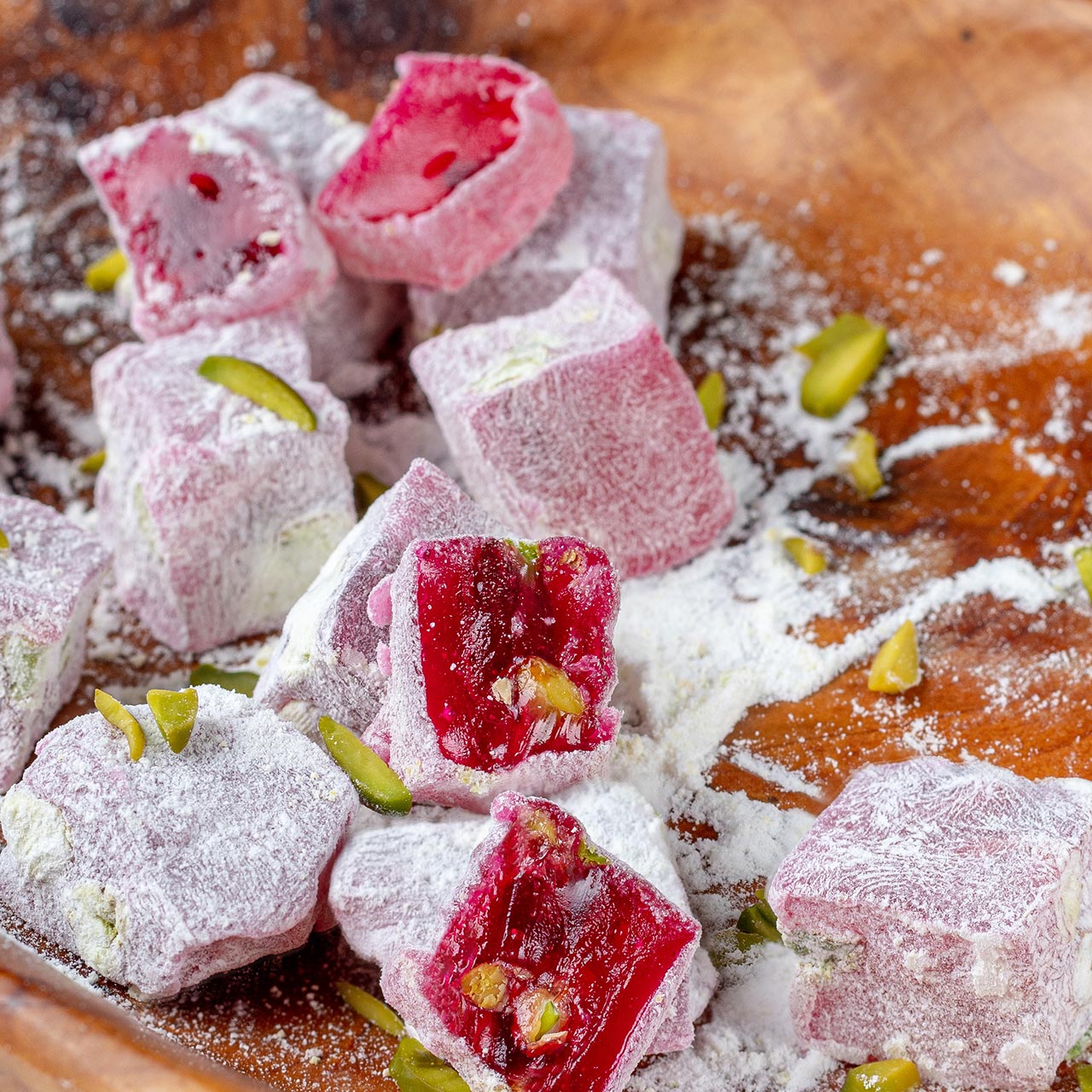 Premium Turkish Delight Filled with Toasted Pistachio & Flavoured with Pomegranate Syrup