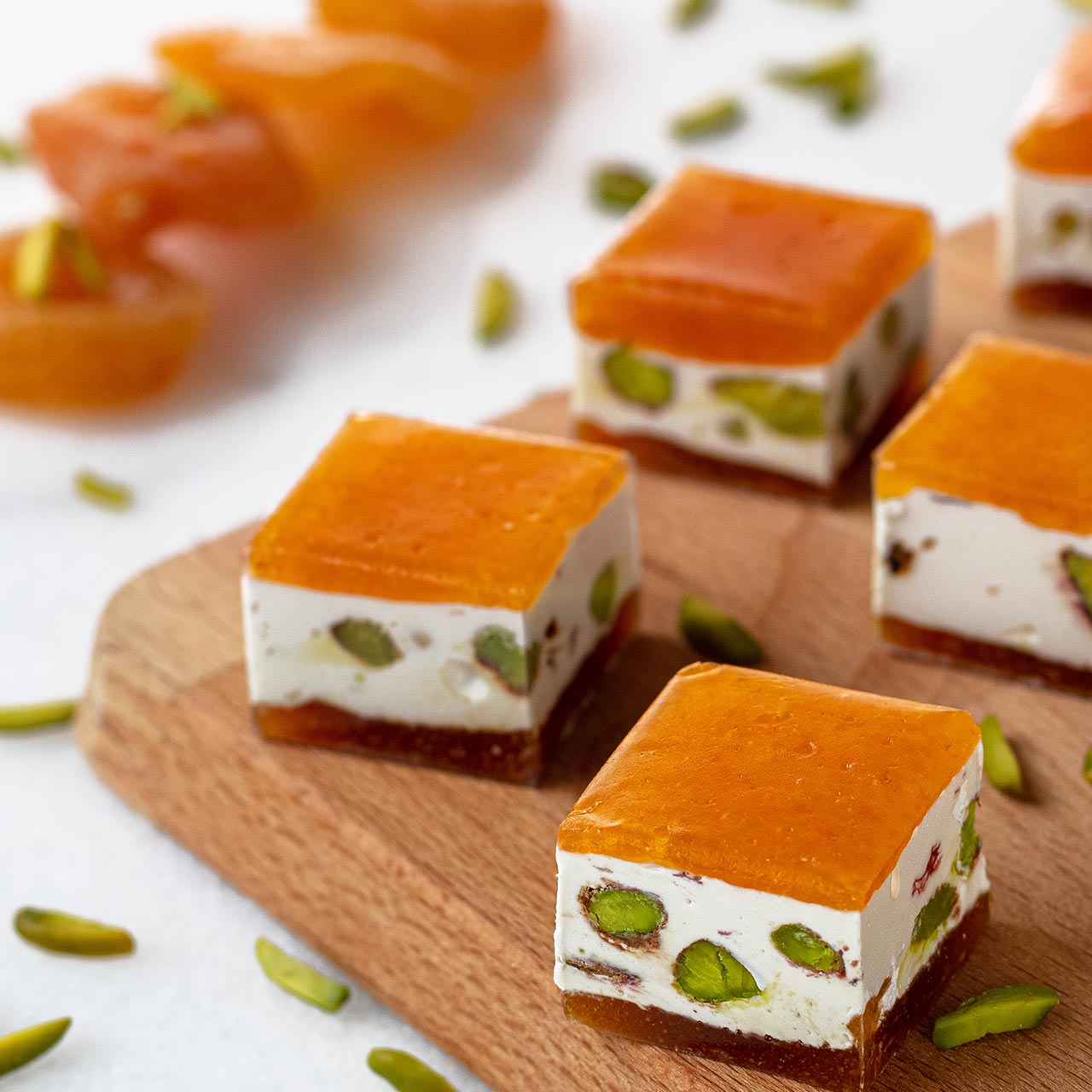 Premium Pistachio Filled Honey Nougat Between Layers of Dried Apricot